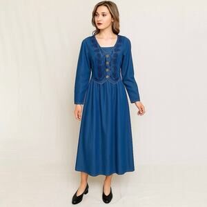 Vintage 90s Silver Star southwest cotton denim 2 in 1 vest/apron‎ dress Medium